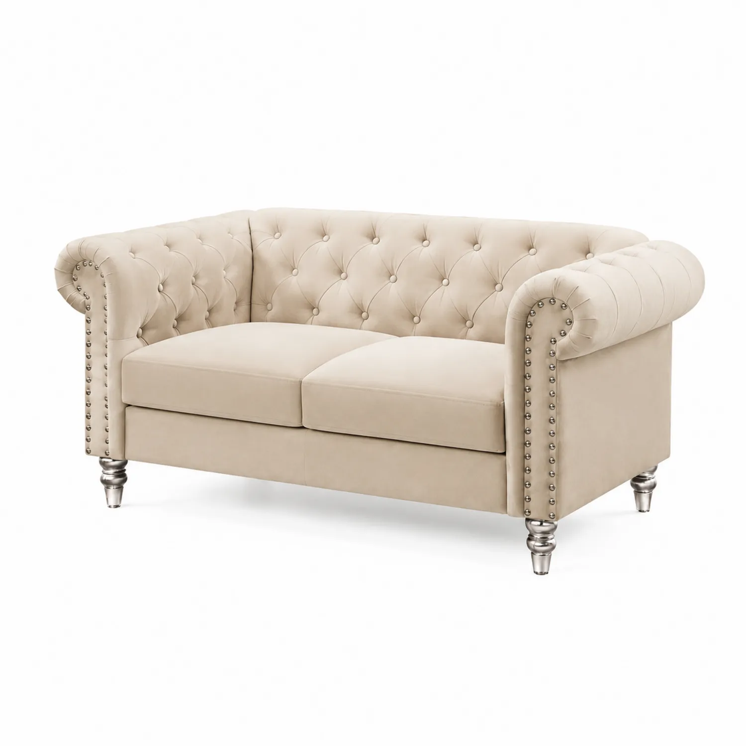 Dwuosobowa sofa z aksamitu beżowa