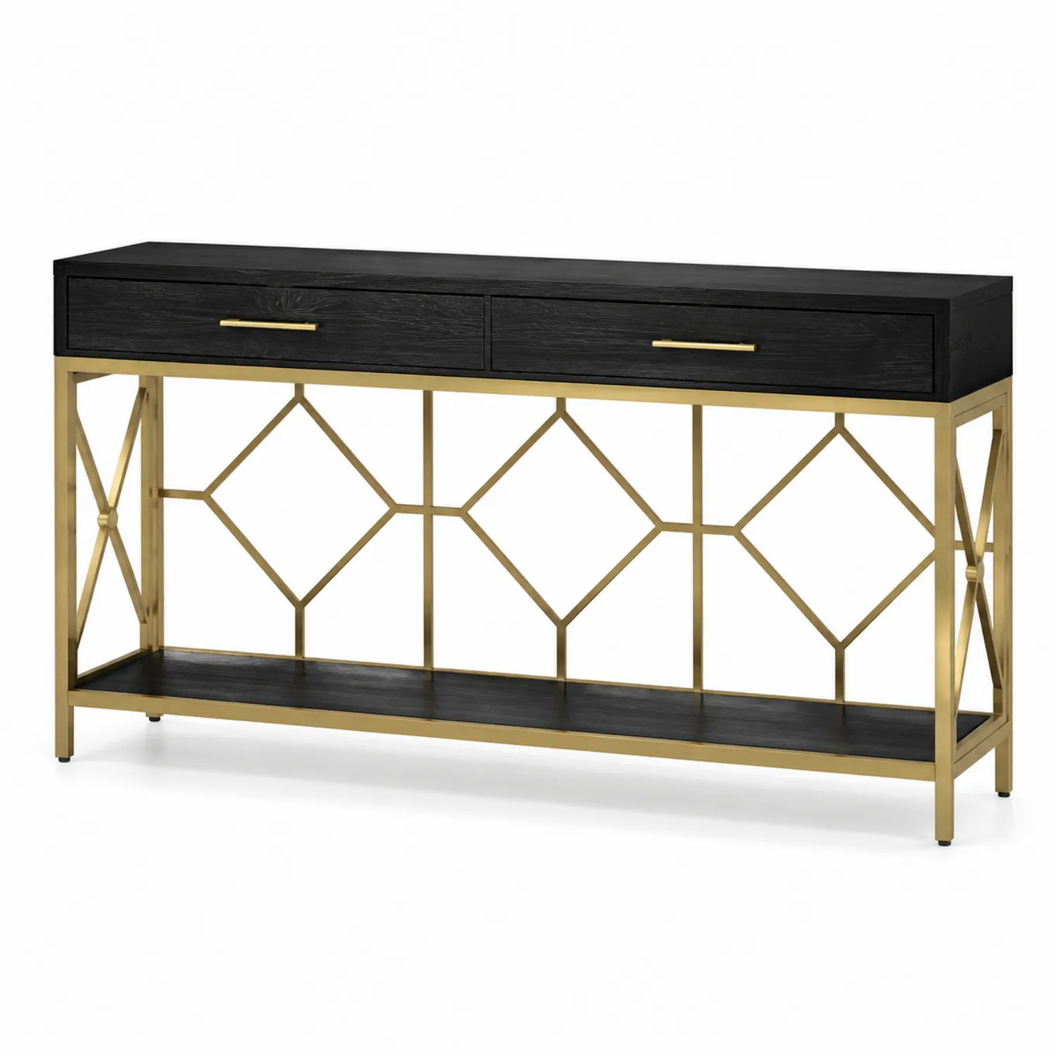 Stolik konsolowy prostokątny MDF stalowy czarny złoty 120x30x80 cm
