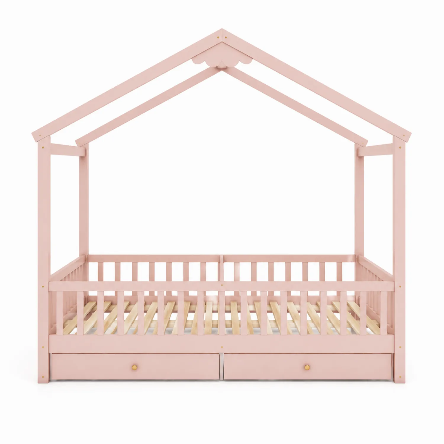 Łóżko domek z szufladami drewno sosnowe 200x90 cm Różowy