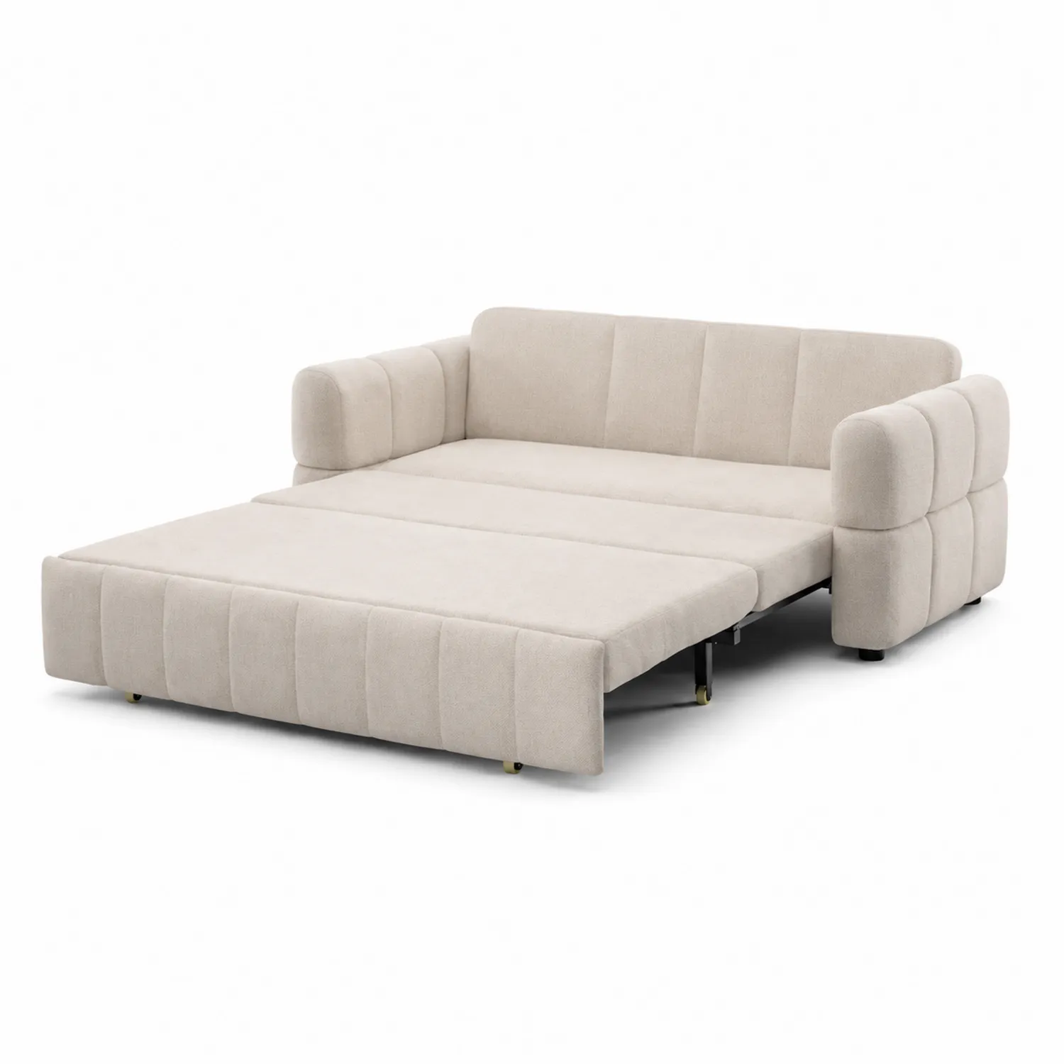 Sofa rozkładana z tkaniny beżowej 195 cm