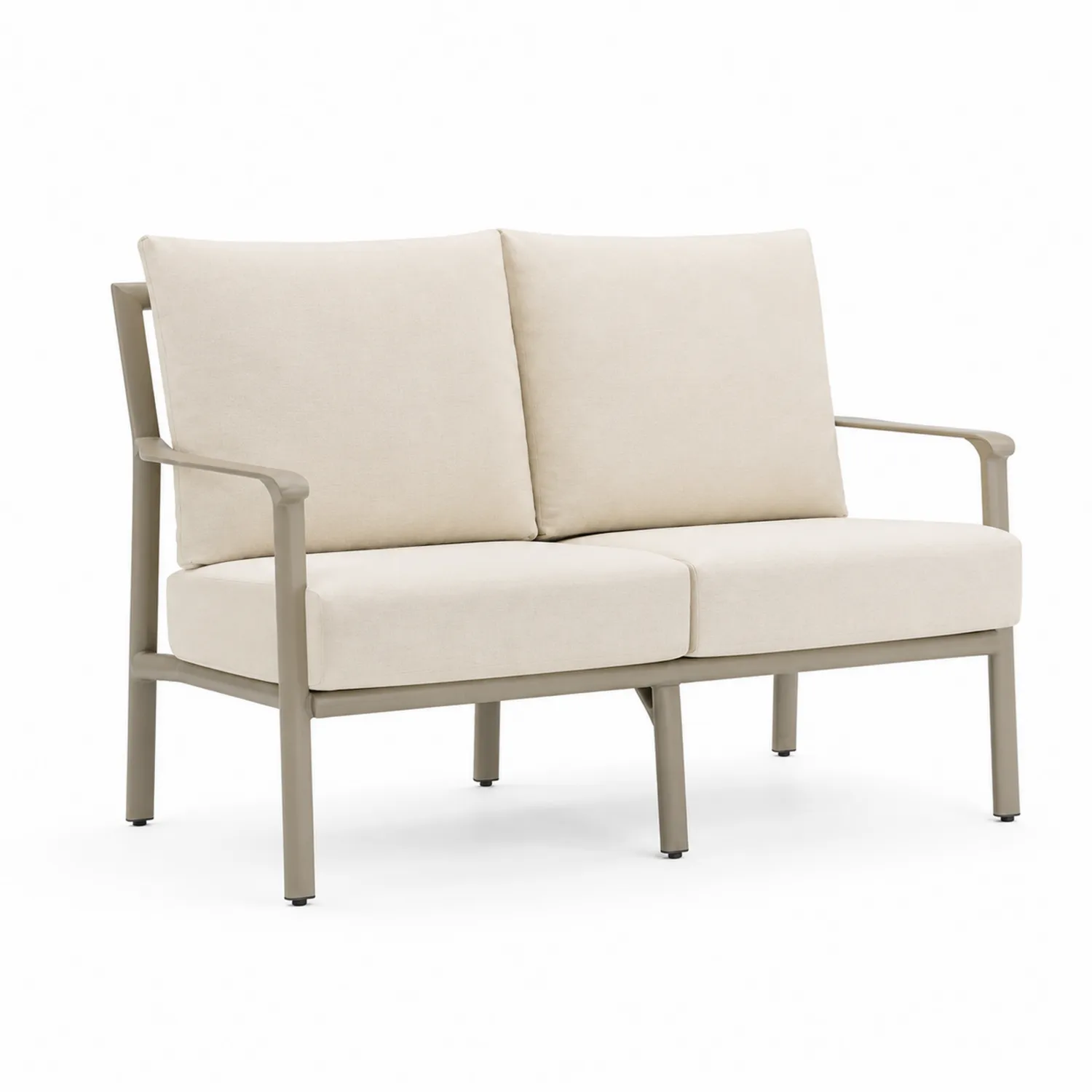 Beżowa sofa dwuosobowa metalowa z poduszkami
