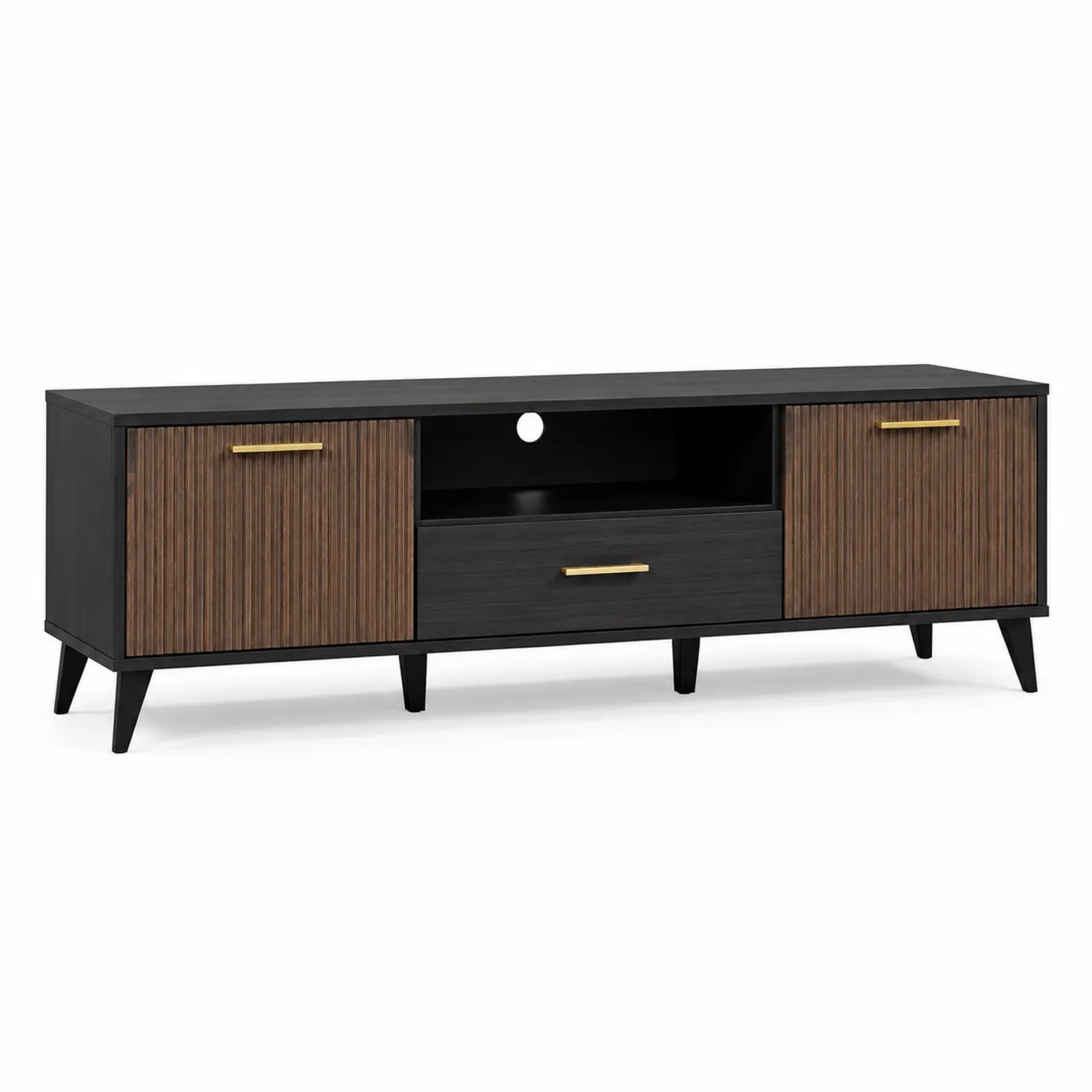 Szafka RTV z płyty MDF czarna/brązowa z metalowymi uchwytami 120 cm