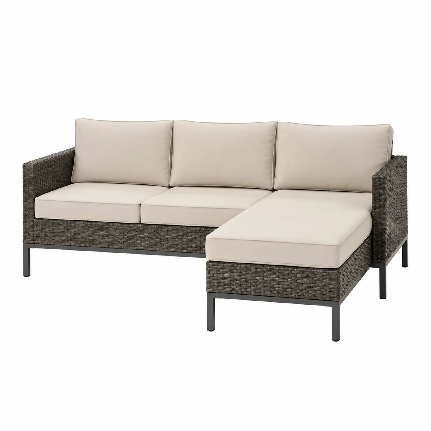 Sofa narożna z technorattanu z poduszkami, 210x140x65 cm