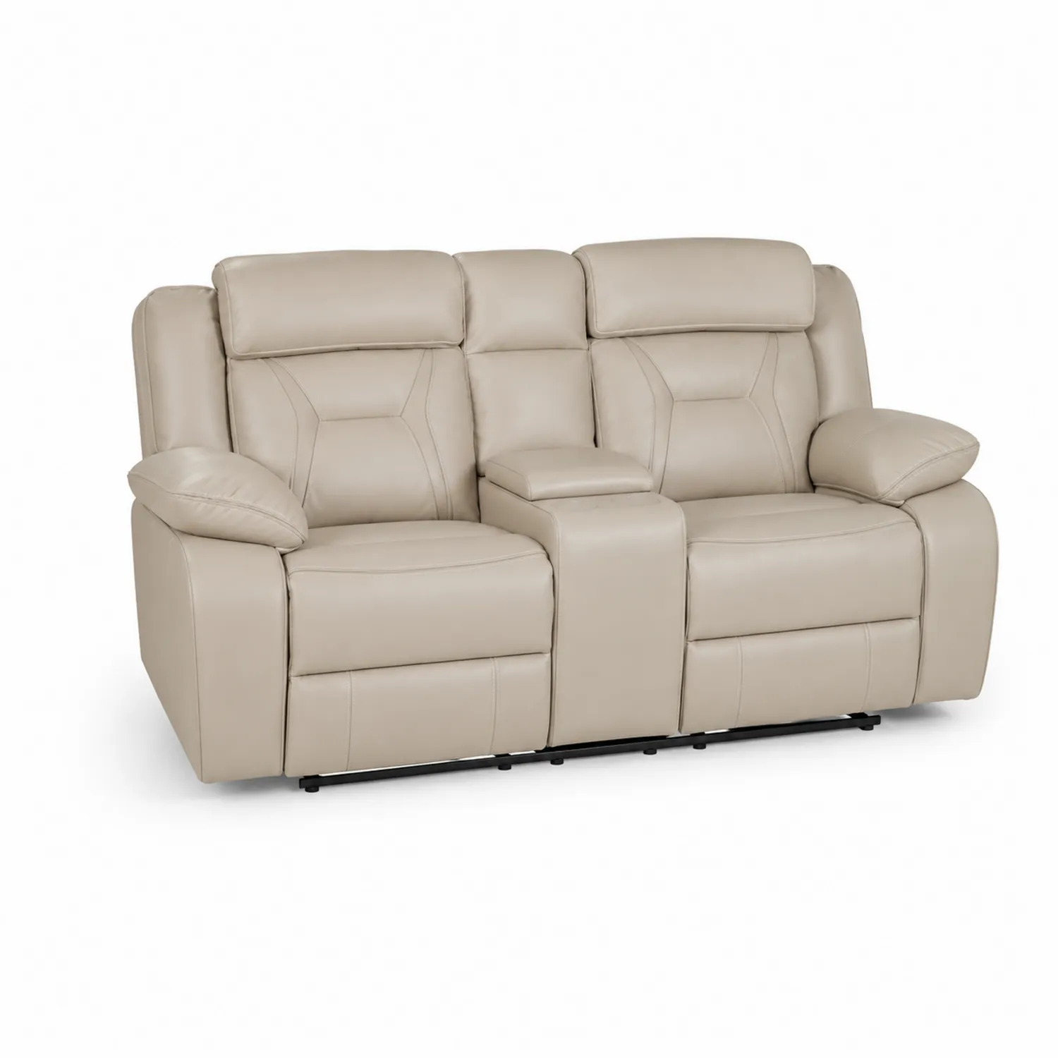Dwuosobowa sofa z funkcją relaksu beżowa skóra ekologiczna