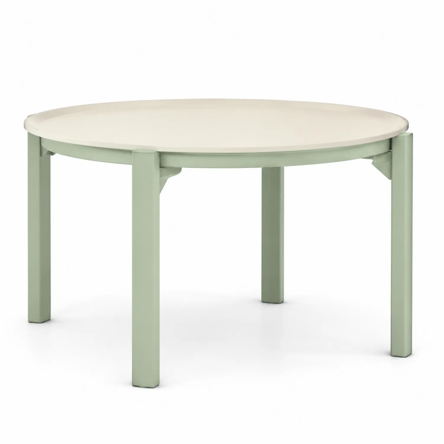 Okrągły stolik kawowy z metalowym stelażem i blatem MDF, Kremowy/Zielony, 75 cm