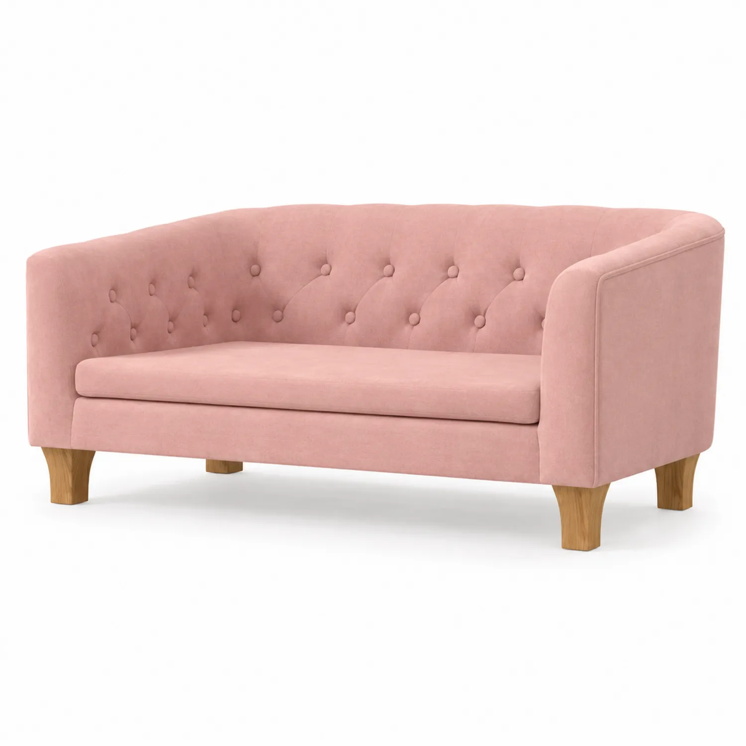 Aksamitna sofa trzyosobowa z drewnianymi nogami