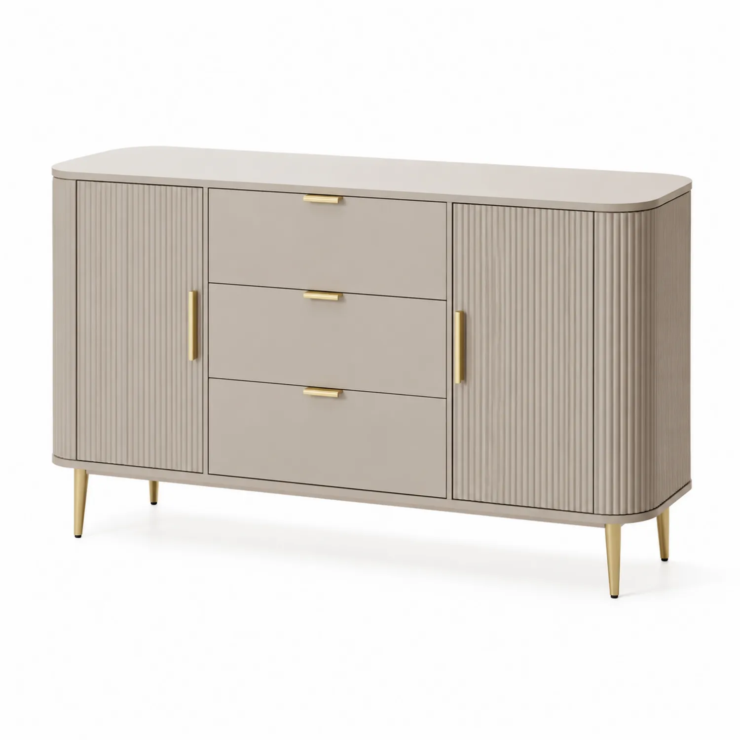 Komoda z MDF z 3 szufladami i 2 szafkami, beżowa, 150x80x40 cm