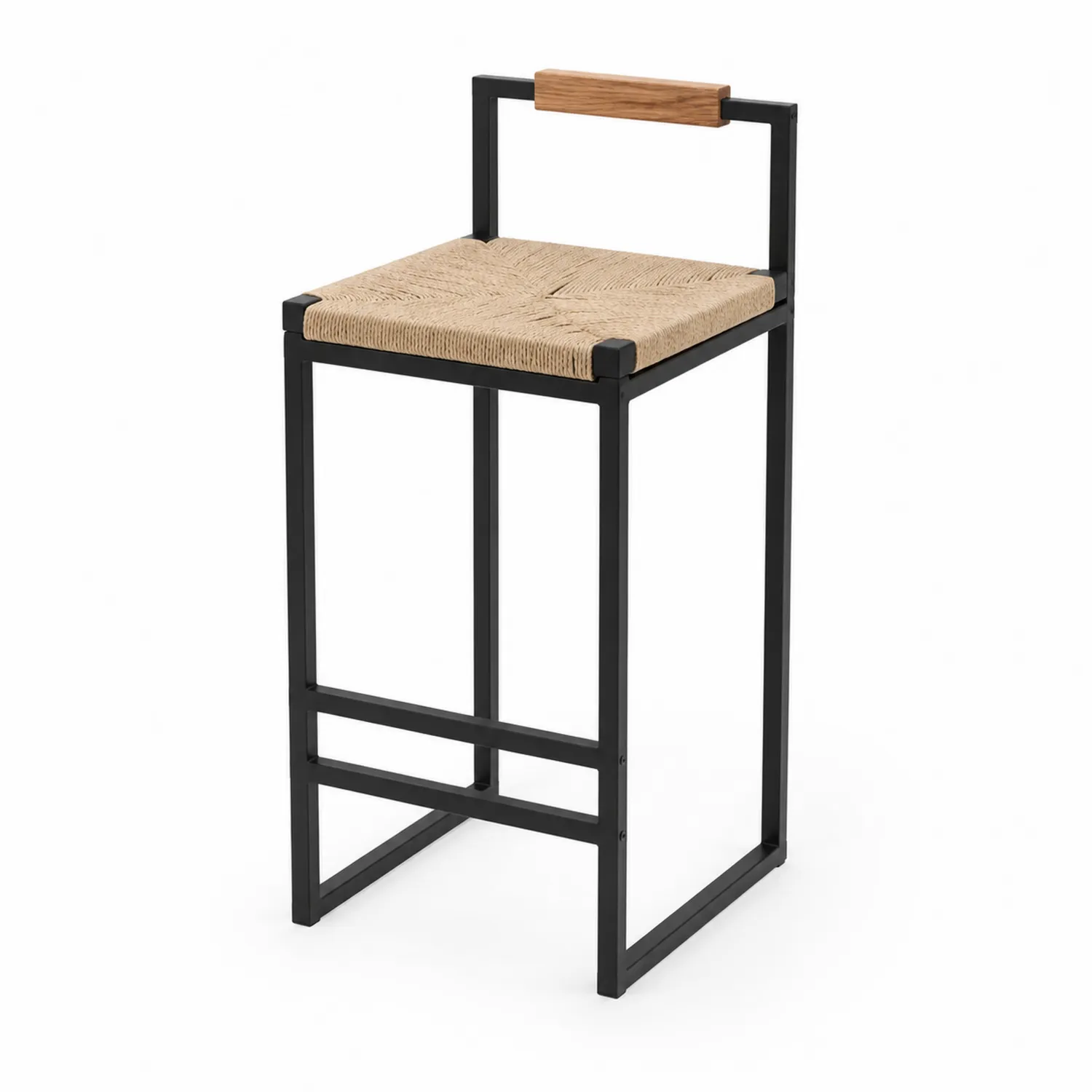 Stołek barowy z metalu i dębu, czarny, 75 cm