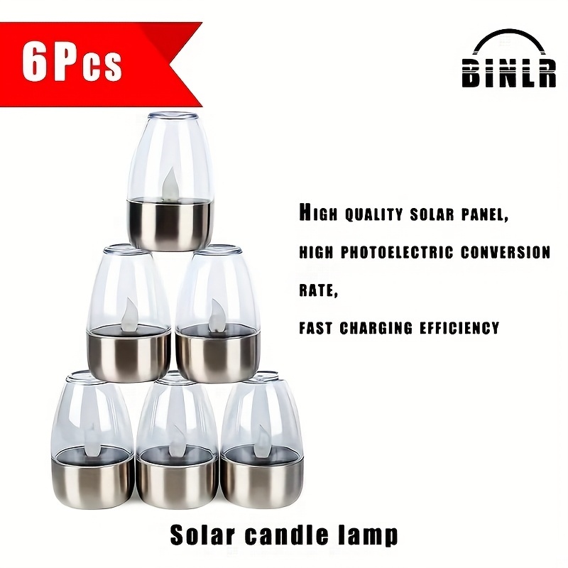 Juego de 6 Velas Solares LED para Jardín | Acero Inoxidable, Luz Decorativa para Exterior