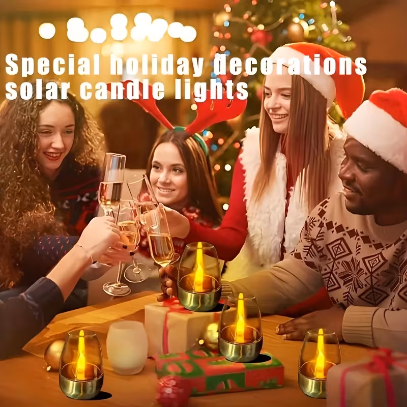 a set of six solar powered led candle lights flickering flameless candles for tabletop indoor decorative lights ip44 suitable for home garden balcony party and christmas holiday decorations Product details 5