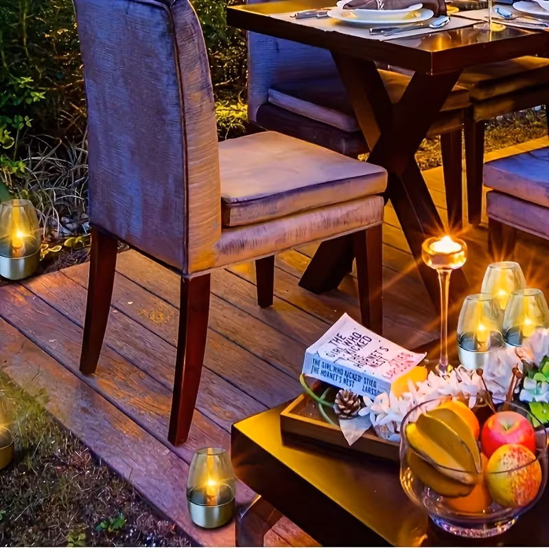a set of six solar powered led candle lights flickering flameless candles for tabletop indoor decorative lights ip44 suitable for home garden balcony party and christmas holiday decorations Product details 4