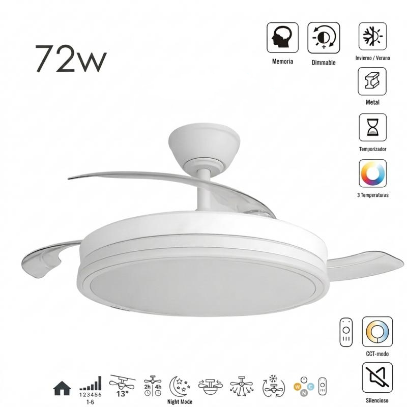 Ventilador de Techo con Luz LED | Aspas Plegables, Mando a Distancia y Motor Silencioso