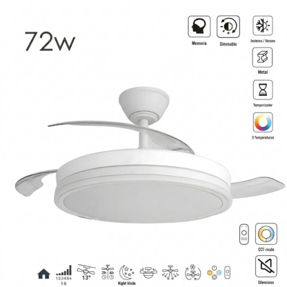 Ventilador de Techo con Luz LED | Aspas Plegables, Mando a Distancia y Motor Silencioso