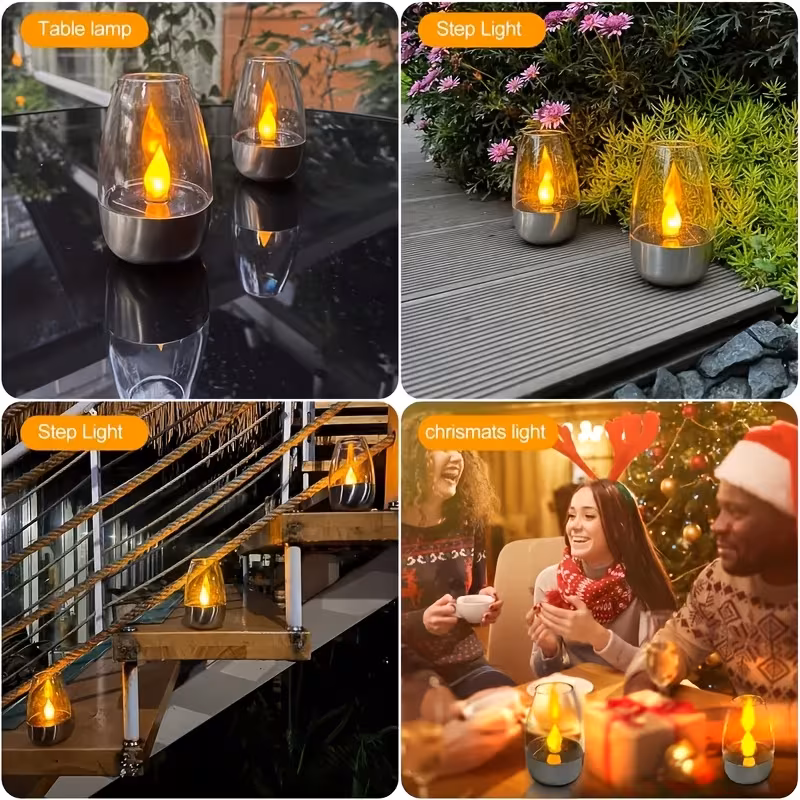 a set of six solar powered led candle lights flickering flameless candles for tabletop indoor decorative lights ip44 suitable for home garden balcony party and christmas holiday decorations Product details 7