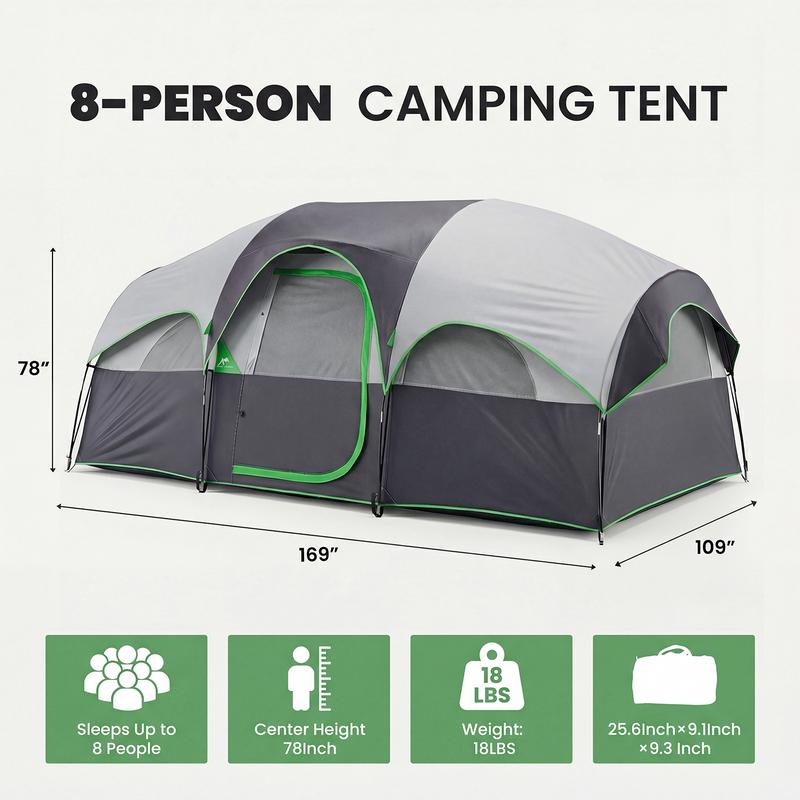 Tienda de Campaña Familiar para 2–8 Personas | Impermeable, Resistente al Viento y Montaje Rápido en 5 Minutos