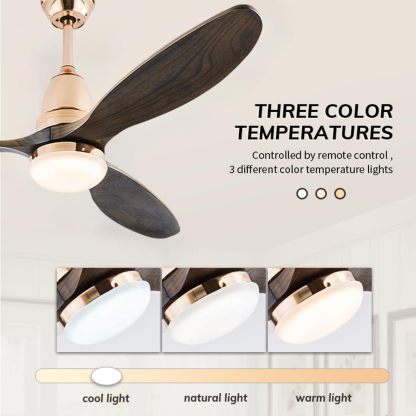 Ventilador de Techo con Luz LED | 3 Aspas de Madera, 6 Velocidades y Control APP + Mando
