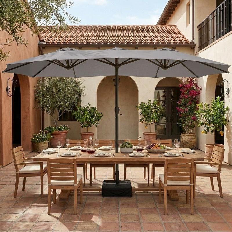Sombrilla de Patio Grande 15 ft con Base Incluida｜Diseño Rectangular Doble Cara con Manivela para Jardín y Piscina