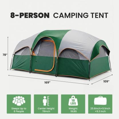 Tienda de Campaña Familiar para 2–8 Personas | Impermeable, Resistente al Viento y Montaje Rápido en 5 Minutos