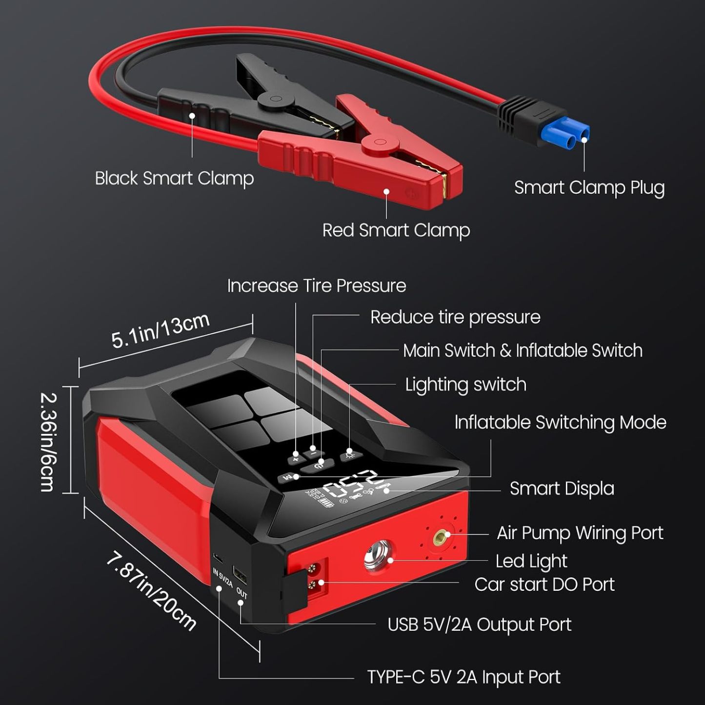 Arrancador de Batería para Coche 10000 mAh | Fuente de Alimentación de Emergencia con Bolsa de Transporte