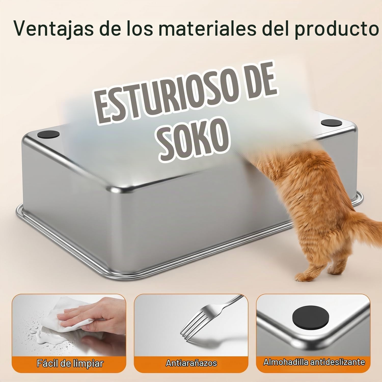 Arenero para Gatos de Acero Inoxidable | Cerrado con Tapa Plegable, Doble Entrada y Fácil Limpieza