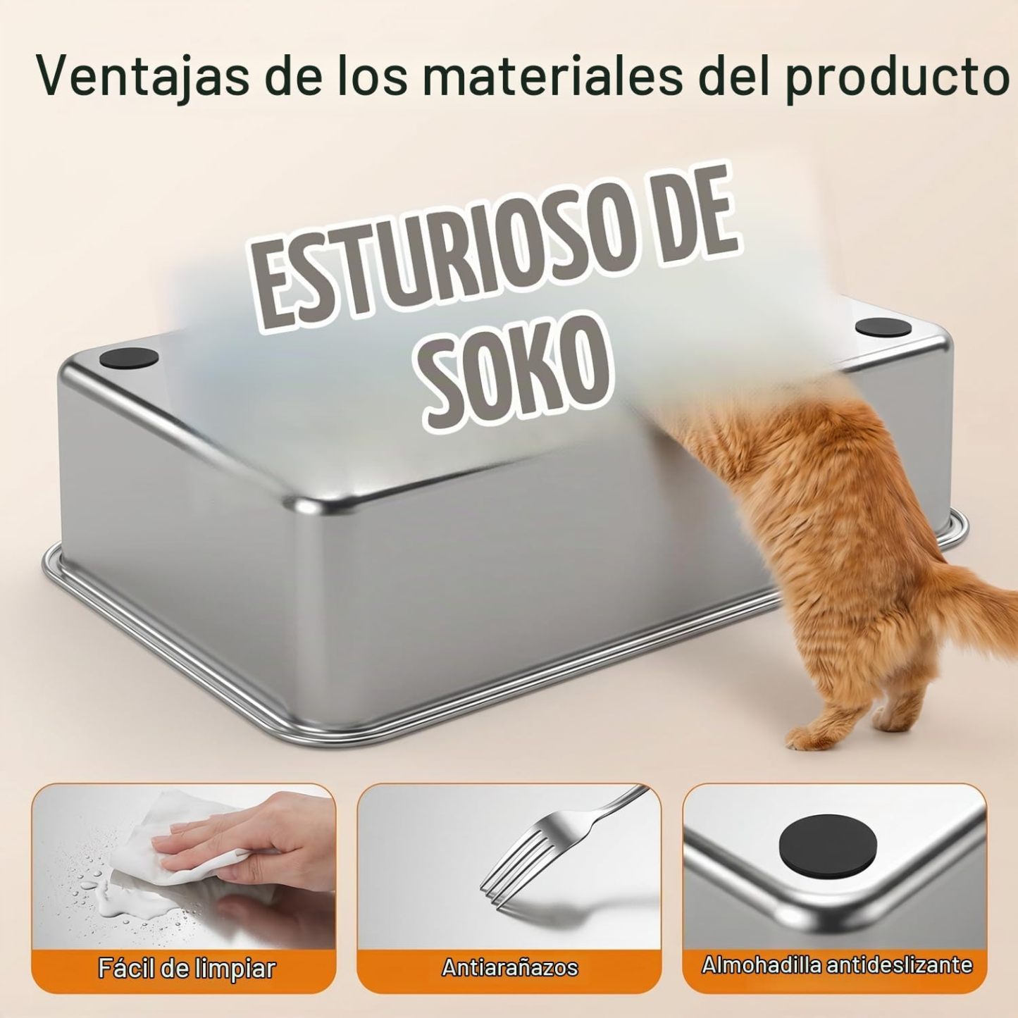 Arenero para Gatos de Acero Inoxidable | Cerrado con Tapa Plegable, Doble Entrada y Fácil Limpieza