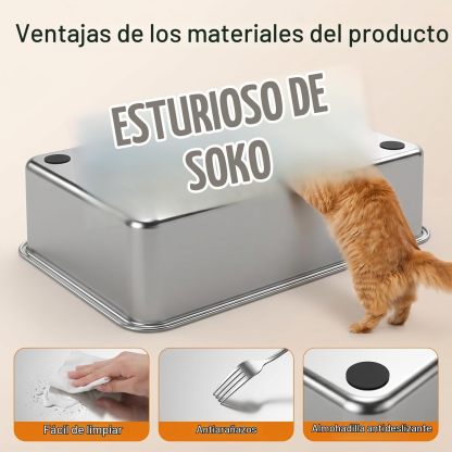 Arenero para Gatos de Acero Inoxidable | Cerrado con Tapa Plegable, Doble Entrada y Fácil Limpieza