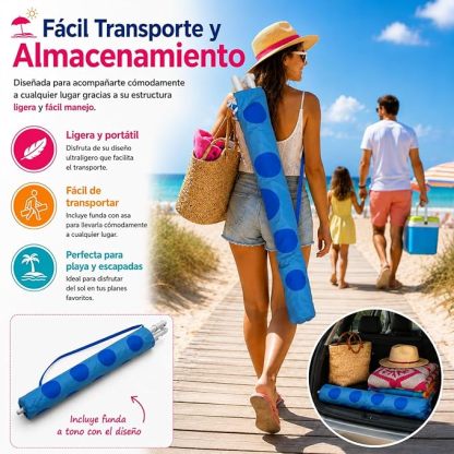 Sombrilla de Playa con Protección UV | Plegable, Estructura de Acero y 180 cm