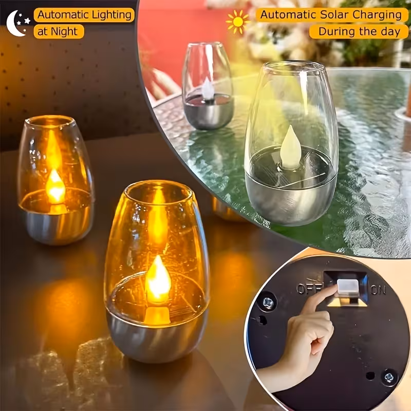 a set of six solar powered led candle lights flickering flameless candles for tabletop indoor decorative lights ip44 suitable for home garden balcony party and christmas holiday decorations Product details 3