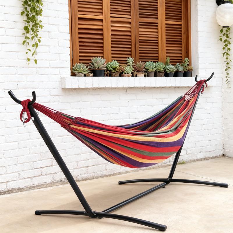 Hamaca con Soporte de Acero, Capacidad 204 kg (450 lbs), Montaje Rápido sin Herramientas, Ligera y Portátil, Tela Transpirable y Cómoda, Ideal para Jardín, Playa y Viajes