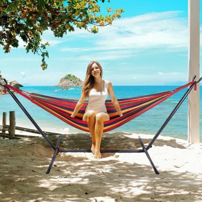 Hamaca con Soporte de Acero, Capacidad 204 kg (450 lbs), Montaje Rápido sin Herramientas, Ligera y Portátil, Tela Transpirable y Cómoda, Ideal para Jardín, Playa y Viajes