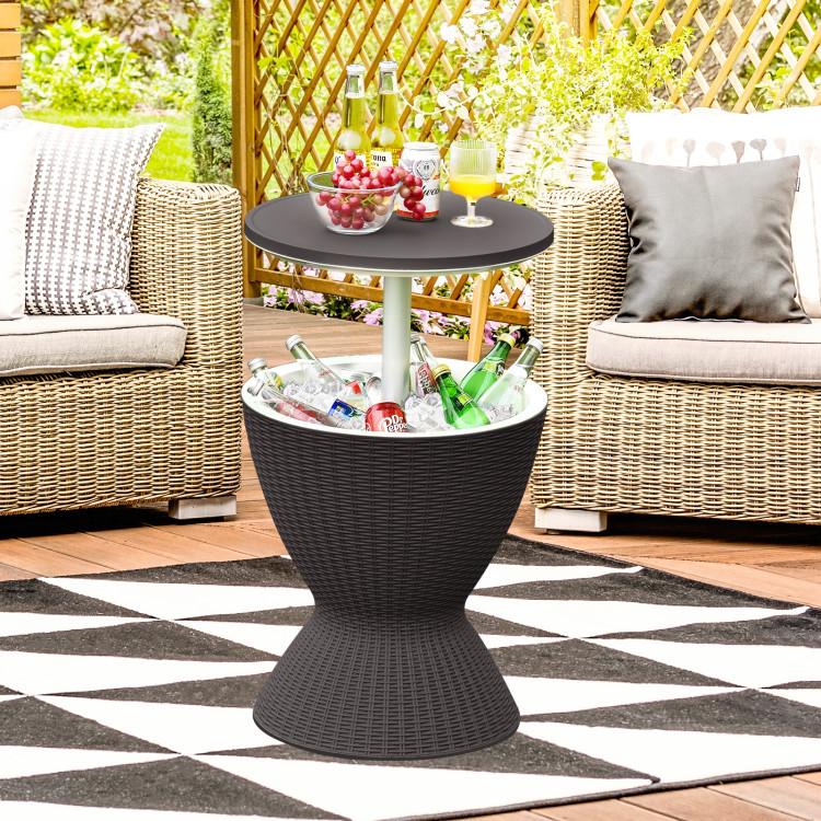 Mesa Bar Hielera 3 en 1 COSTWAY para Patio y Jardín – Enfriador de Bebidas 4/8/10 Galones, Altura Ajustable, Estilo Ratán, con Drenaje, Ideal para Fiestas, Alberca y Terraza