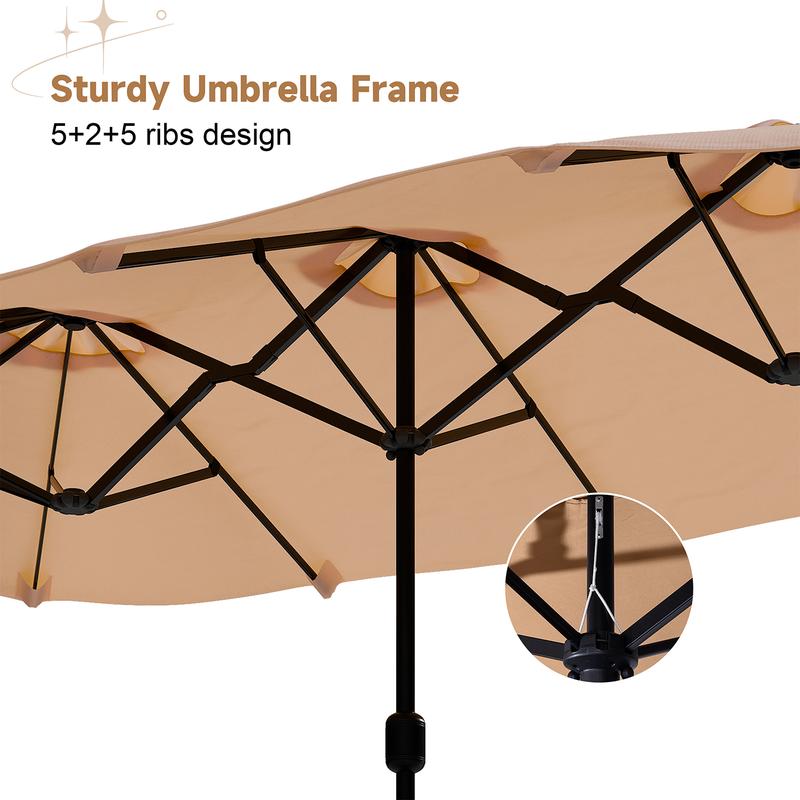 Sombrilla de Patio Grande 15 ft con Base Incluida｜Diseño Rectangular Doble Cara con Manivela para Jardín y Piscina