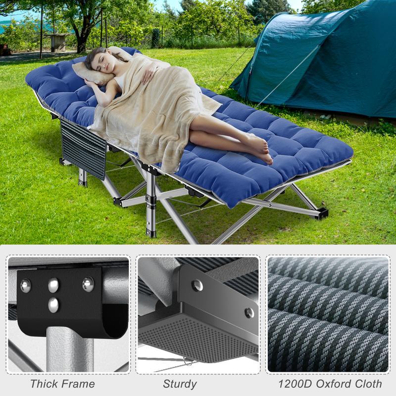 Cama Plegable de Camping con Colchón de Doble Cara | Portátil, Resistente hasta 400 kg para Camping, Viajes y Hogar