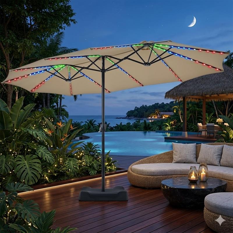 Sombrilla Solar RGB para Patio de 4,5 m | 12 Modos de Iluminación LED, Protección UV, Resistente a la Intemperie con Base Incluida