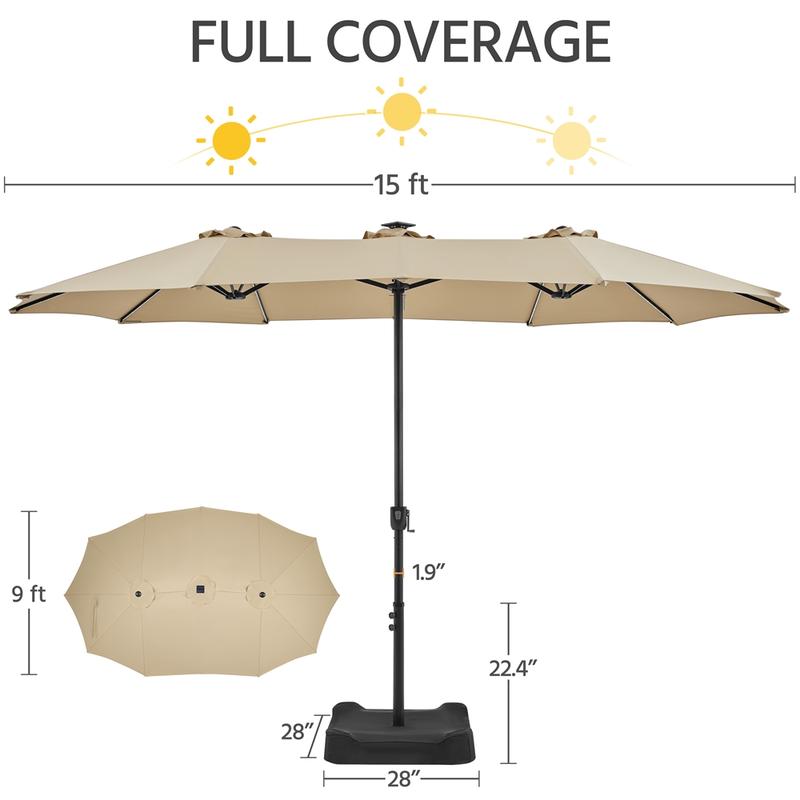 Sombrilla Solar RGB para Patio de 4,5 m | 12 Modos de Iluminación LED, Protección UV, Resistente a la Intemperie con Base Incluida
