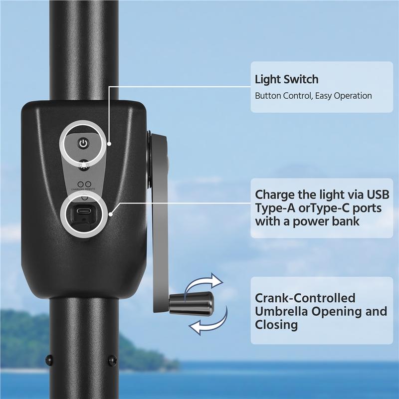 Sombrilla Solar RGB para Patio de 4,5 m | 12 Modos de Iluminación LED, Protección UV, Resistente a la Intemperie con Base Incluida