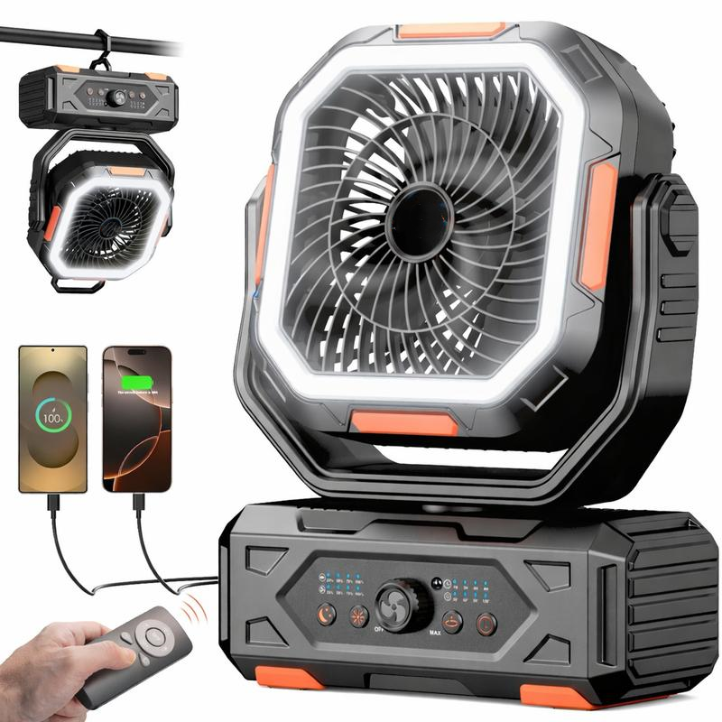 Ventilador de Camping Recargable 30000 mAh | Oscilación Automática, Luz LED, Control Remoto y Rotación de 270°