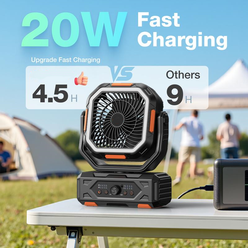 Ventilador de Camping Recargable 30000 mAh | Oscilación Automática, Luz LED, Control Remoto y Rotación de 270°