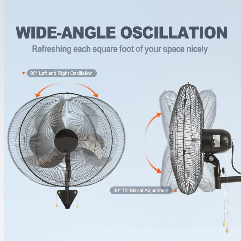 Ventilador de Pared Oscilante de 20" | Alta Potencia, 3 Velocidades y Gran Flujo de Aire para Interior y Exterior