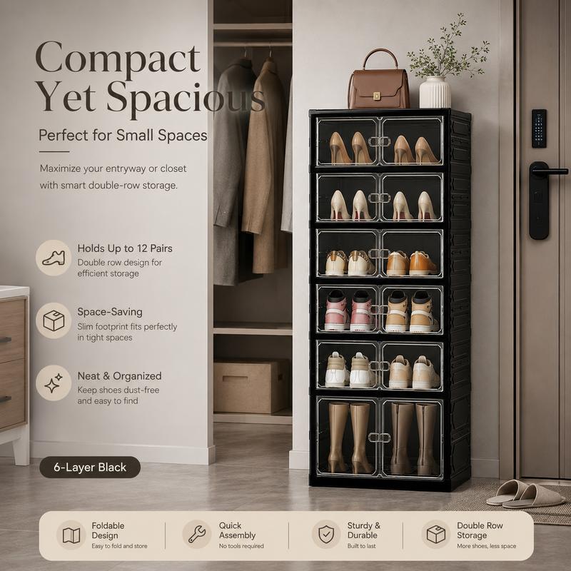 Zapatero Plegable de 9 Niveles con Puertas Transparentes Magnéticas | Gran Capacidad y Diseño Apilable