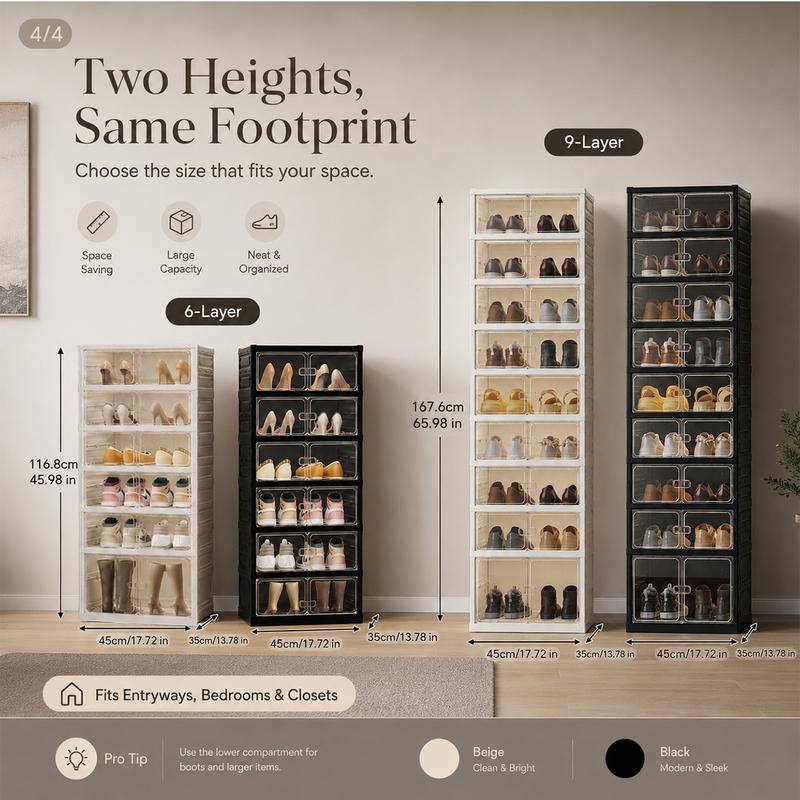 Zapatero Plegable de 9 Niveles con Puertas Transparentes Magnéticas | Gran Capacidad y Diseño Apilable