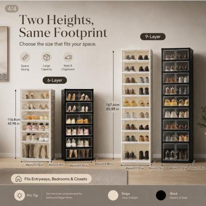 Zapatero Plegable de 9 Niveles con Puertas Transparentes Magnéticas | Gran Capacidad y Diseño Apilable