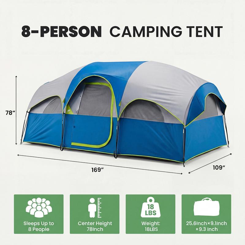 Tienda de Campaña Familiar para 2–8 Personas | Impermeable, Resistente al Viento y Montaje Rápido en 5 Minutos