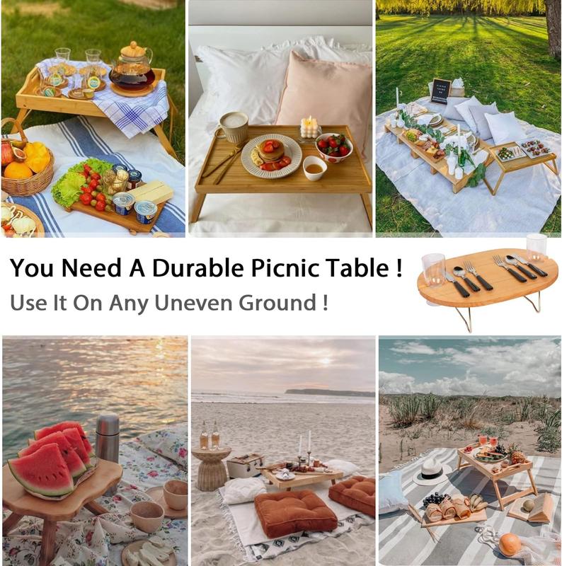 Cesta de Picnic de Mimbre para 2 o 4 Personas | Mesa Plegable para Vino, Vajilla Completa y Bolsa Térmica