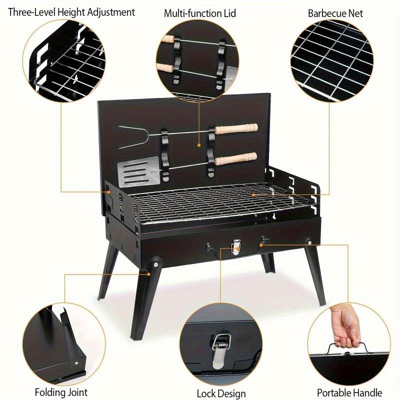 Set de Parrilla de Carbón Portátil con 6 Piezas | Kit Completo para BBQ, Camping y Jardín