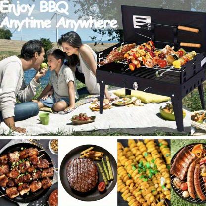 Set de Parrilla de Carbón Portátil con 6 Piezas | Kit Completo para BBQ, Camping y Jardín