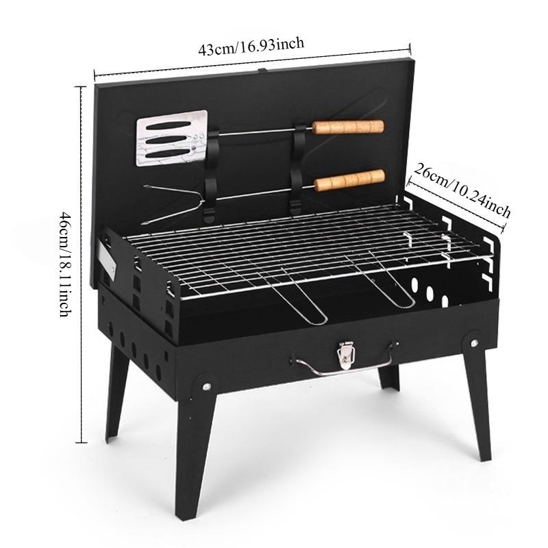 Set de Parrilla de Carbón Portátil con 6 Piezas | Kit Completo para BBQ, Camping y Jardín