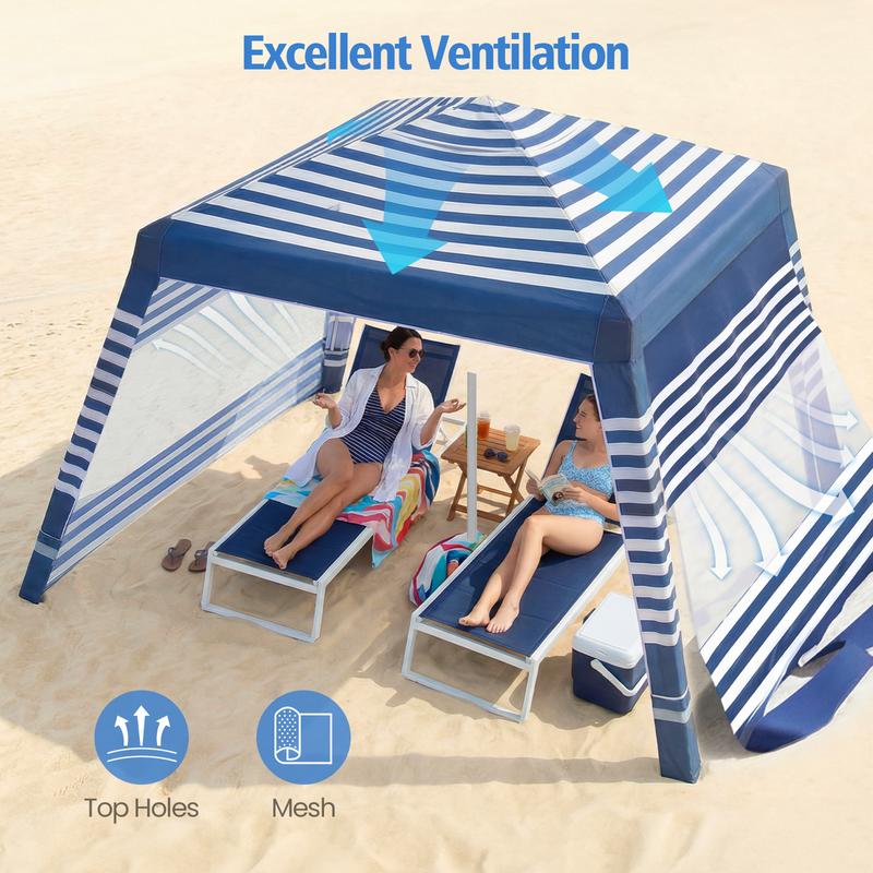 Carpa de Playa 8 x 8 FT con Protección Solar UPF50+ | Fácil de Montar, Resistente al Viento y Plegable
