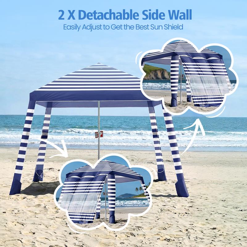 Carpa de Playa 8 x 8 FT con Protección Solar UPF50+ | Fácil de Montar, Resistente al Viento y Plegable