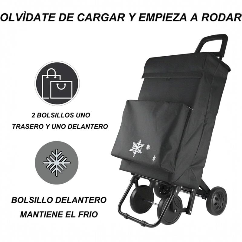 Carrito de Compra Plegable con Bolsa Térmica Impermeable | 4 Ruedas, Ligero y Resistente, 40L